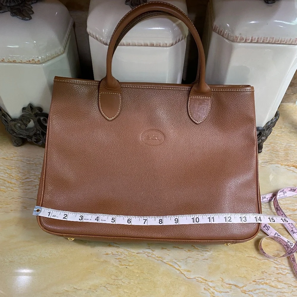 Longchamp Cognac Leather Tote with Top Handles - Picture 11 of 13